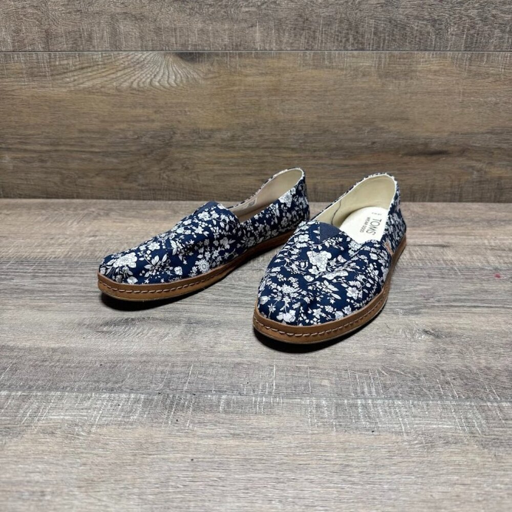 Toms Alpargata navy Summer Blooms Floral Print Slip On Shoes Women's Size 9